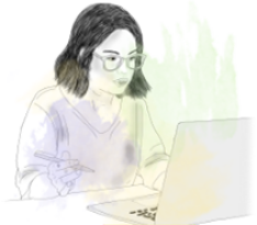 A woman sitting in front of a laptop